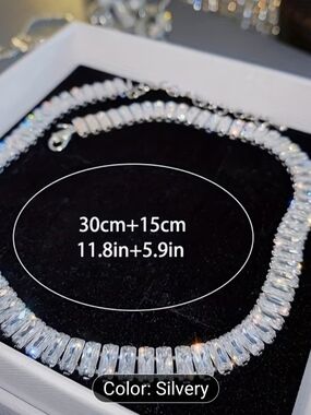 Silver Crystal Baguette Tennis Necklace - Women's Sparkling Jewelry